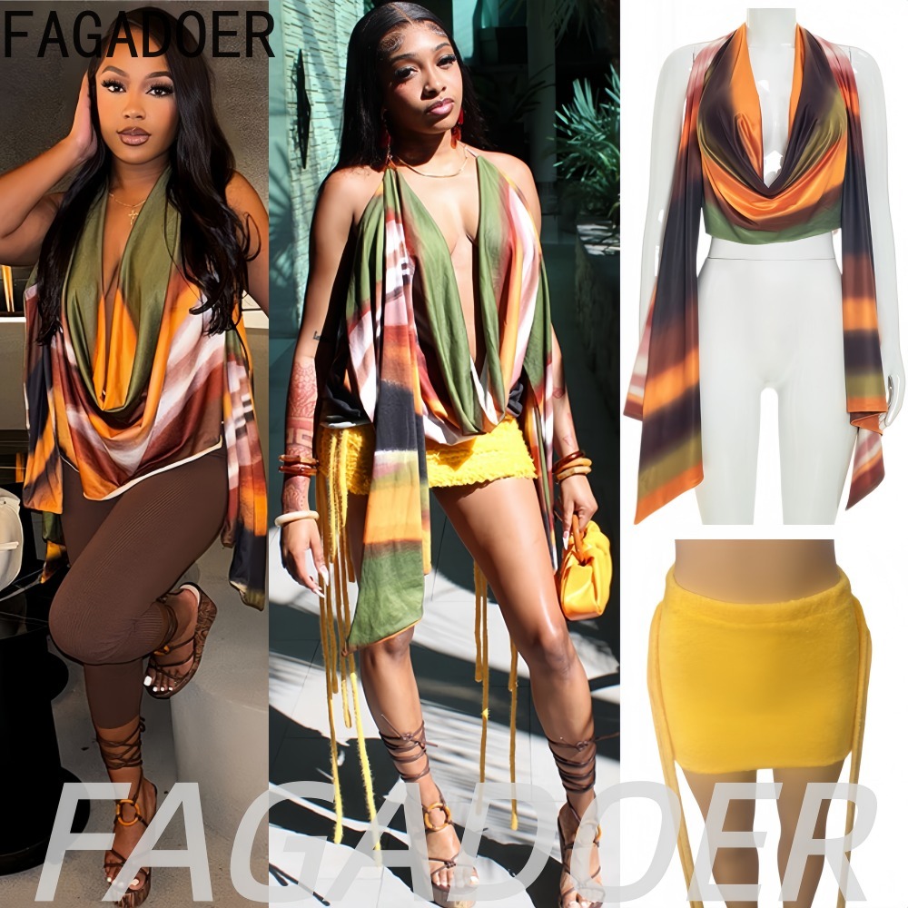 Summer Clothing Set For Girls - FAGADOER Sexy Multicolor Patchwork Mini Skirts