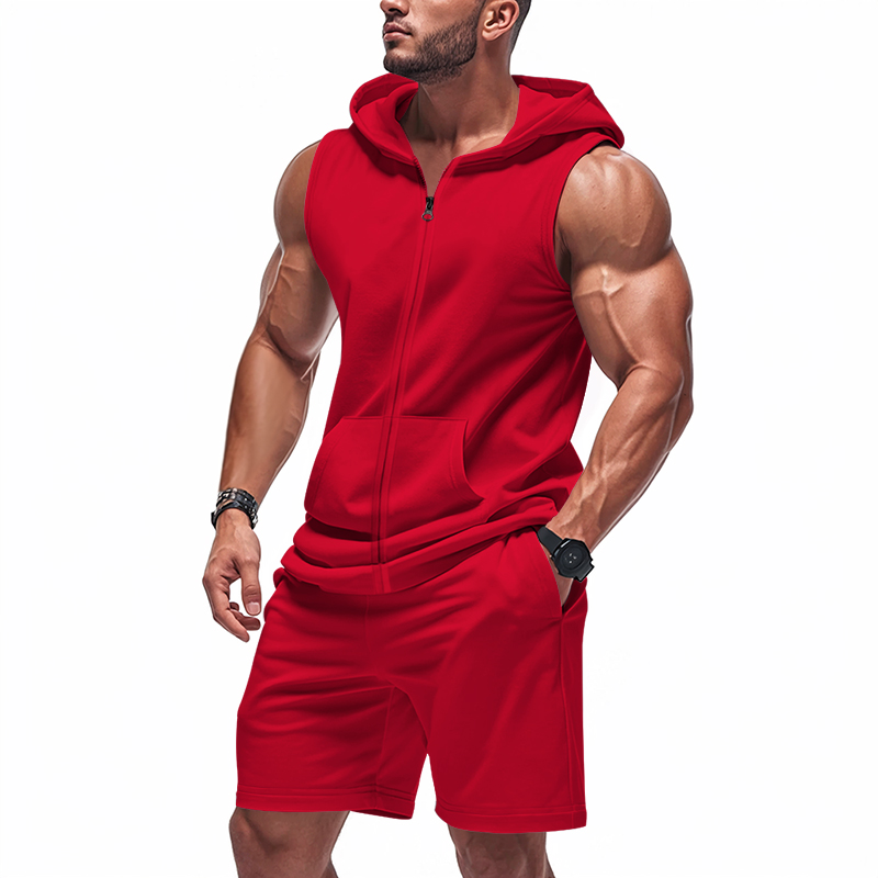 Summer Clothing Sets - Men's Suit Sleeveless Hoodie Two-Piece Set