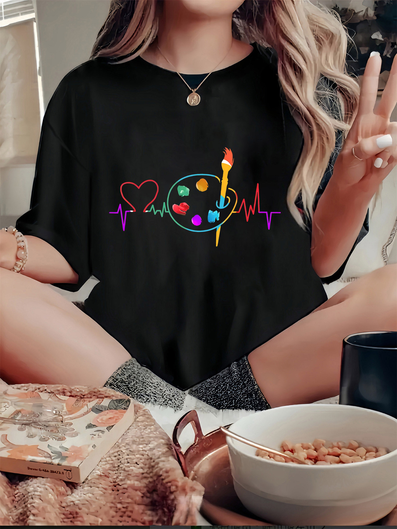Summer Clothing Color Palette - Colorful Geometric Women's Casual Crew Neck