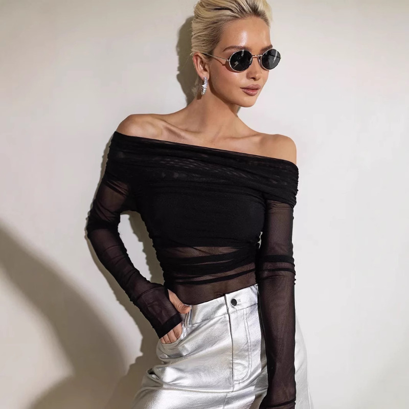 Women  Mesh Off Shoulder Top S - Off Shoulder Blouse のレビューと価格
