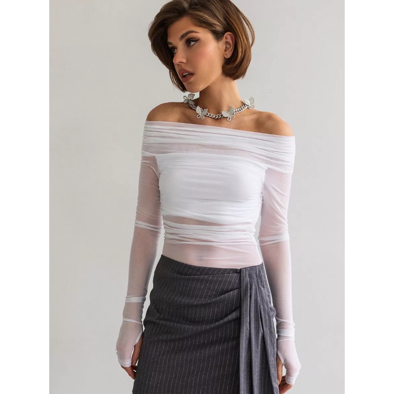 Women  Mesh Off Shoulder Top S - Off Shoulder Blouse のレビューと価格