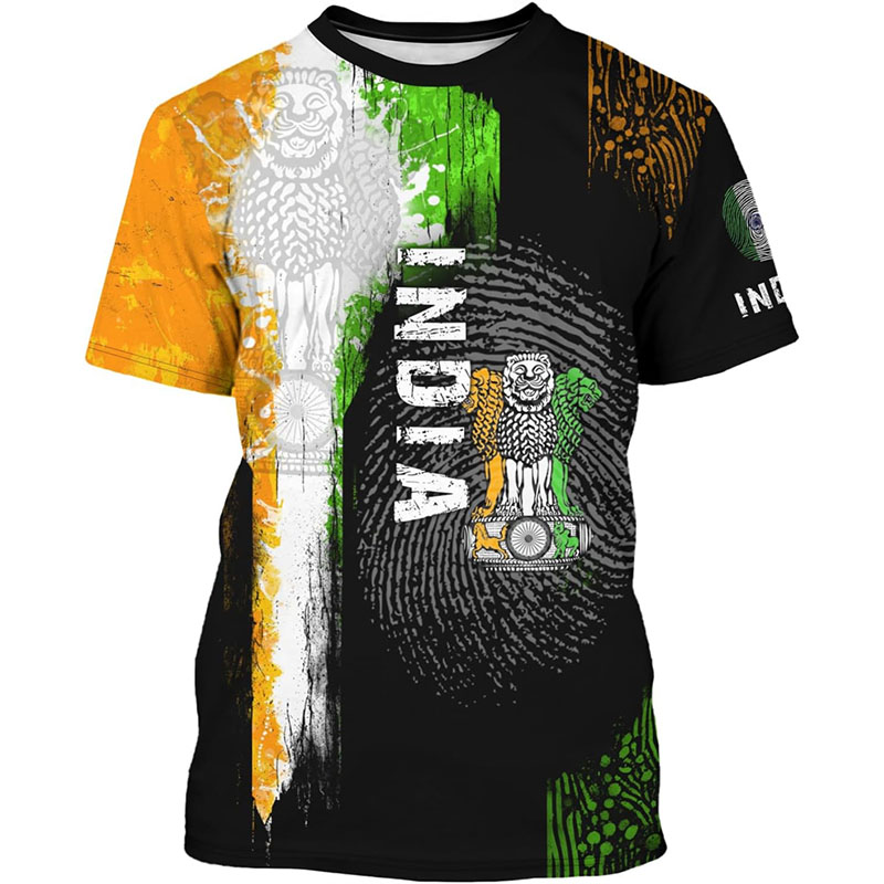 India Flag Print T-shirt Men's - Summer Clothing India のレビューと価格