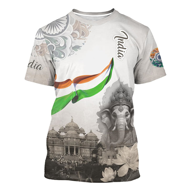 India Flag Print T-shirt Men's - Summer Clothing India のレビューと価格