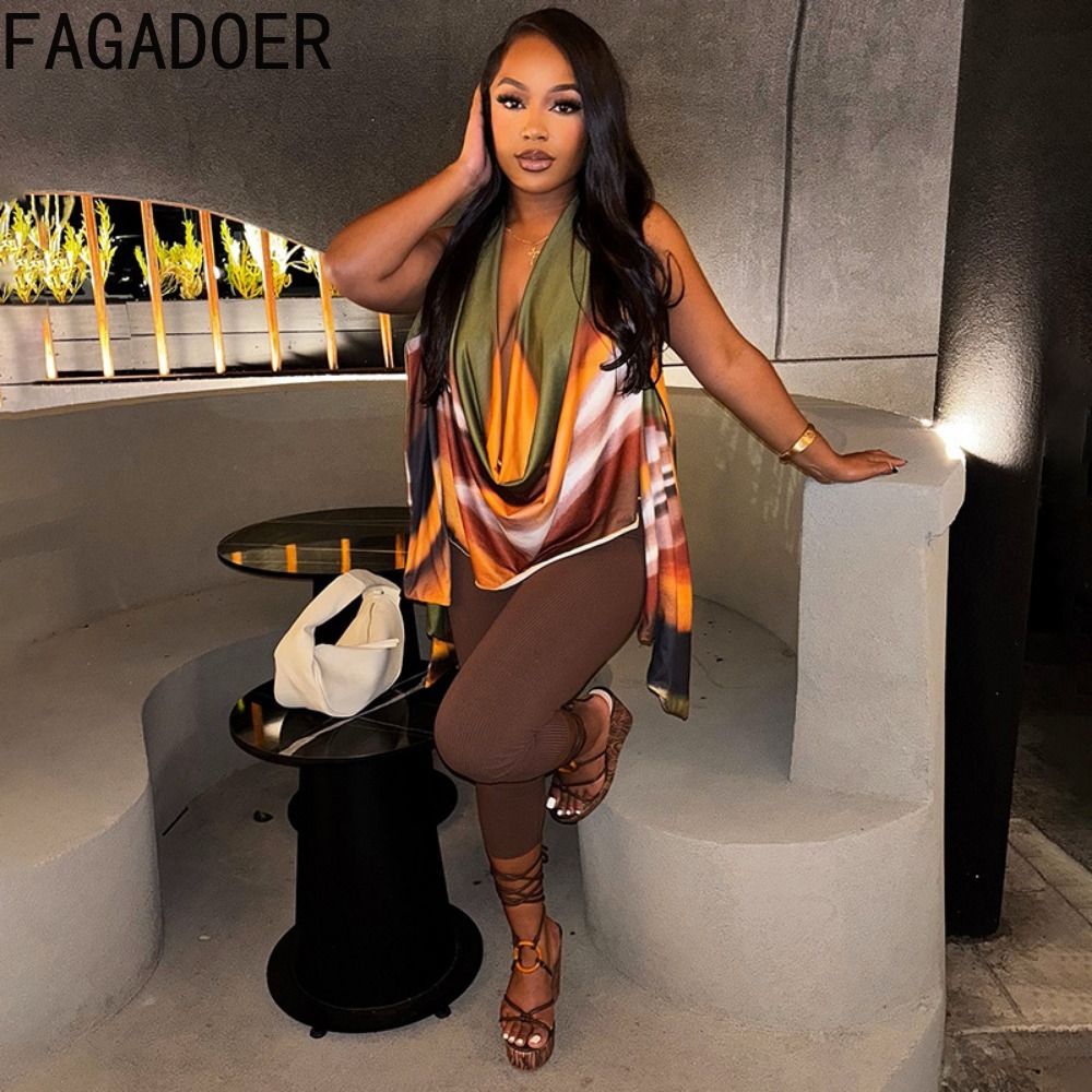 FAGADOER Sexy Multicolor Patch - Summer Clothing Set For Girls のレビューと価格