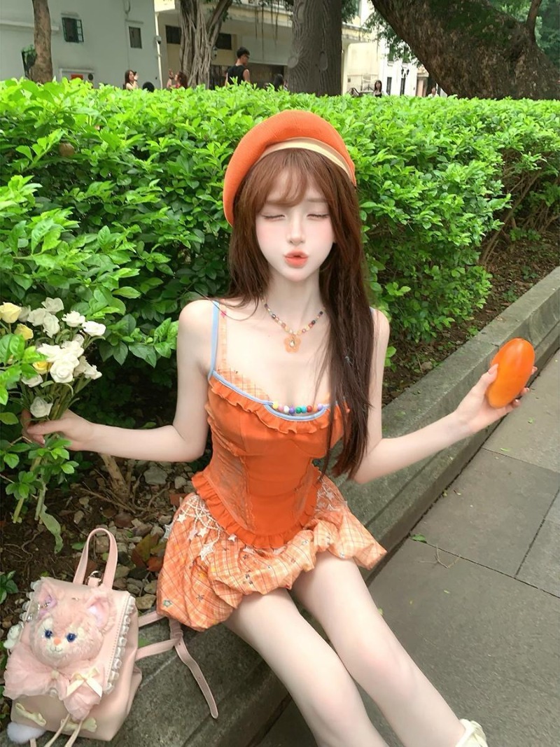 Summer New Orange Dopamine Swe - Summer Clothing Set For Girls のレビューと価格
