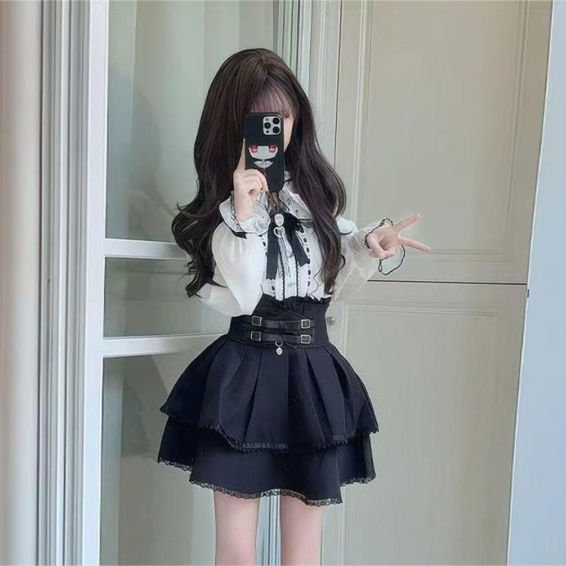 Japanese Gothic Y2k Lolita Sty - Off Shoulder Blouse のレビューと価格