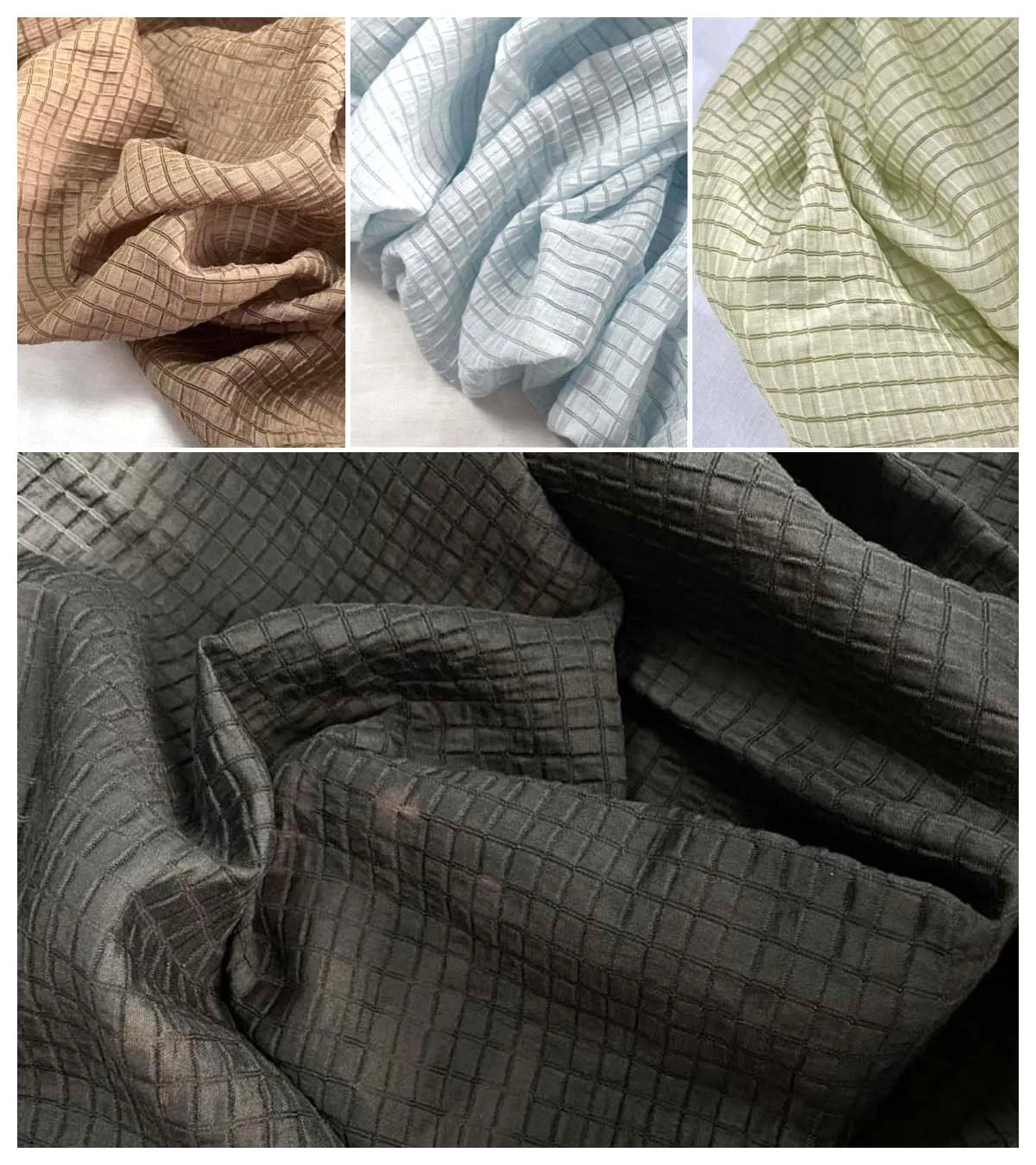 Cream Yellow Checkered Fabric  - Summer Clothing Material のレビューと価格