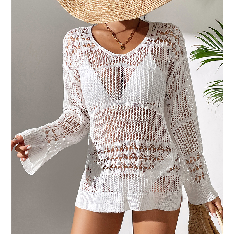 Solid Hollow Out Crew Neck Dre - Summer Dresses Yours Clothing のレビューと価格
