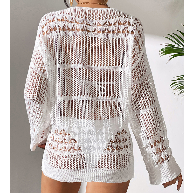 Solid Hollow Out Crew Neck Dre - Summer Dresses Yours Clothing のレビューと価格