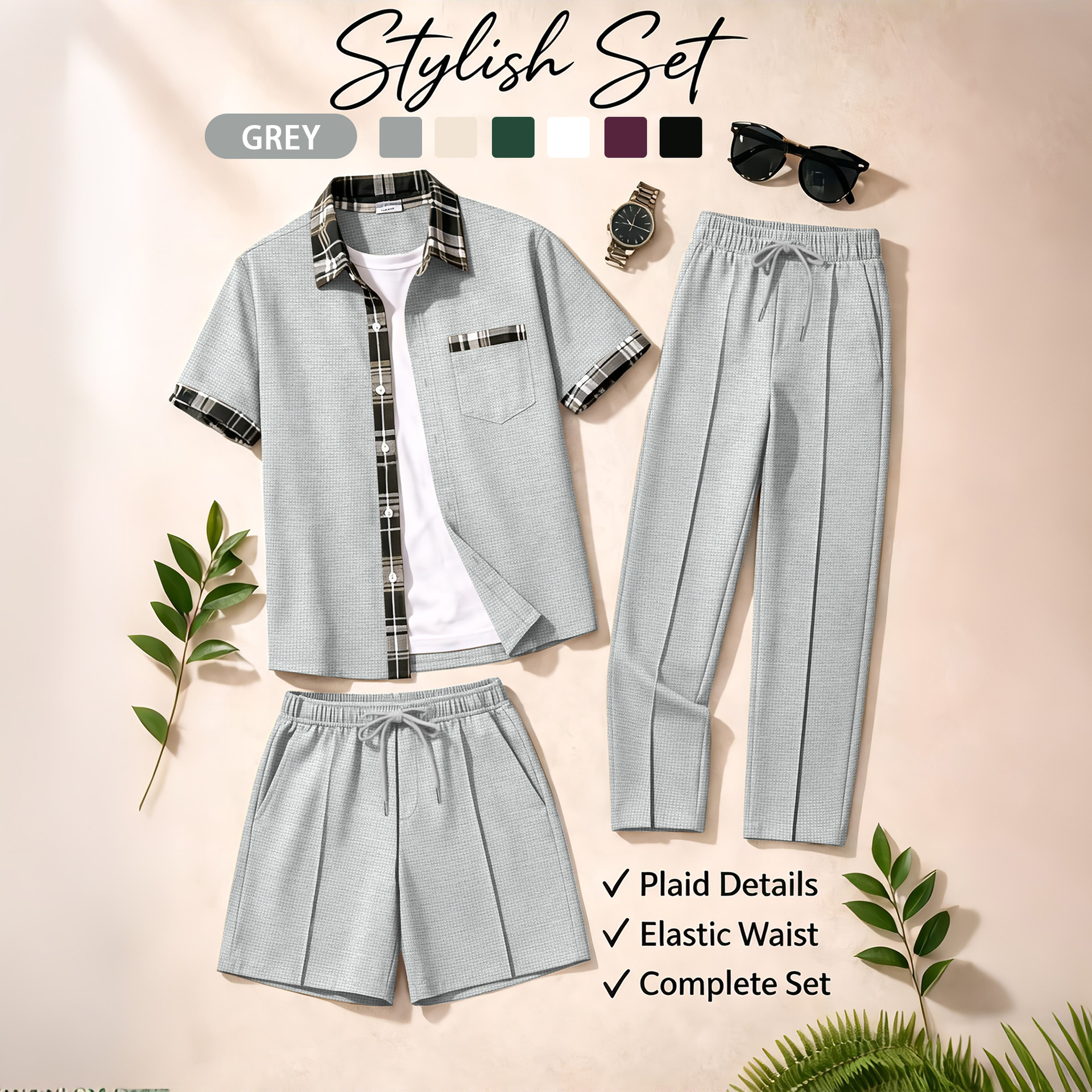 Men's 3 Piece Waffle Knit Trac - Summer Clothing Sets のレビューと価格