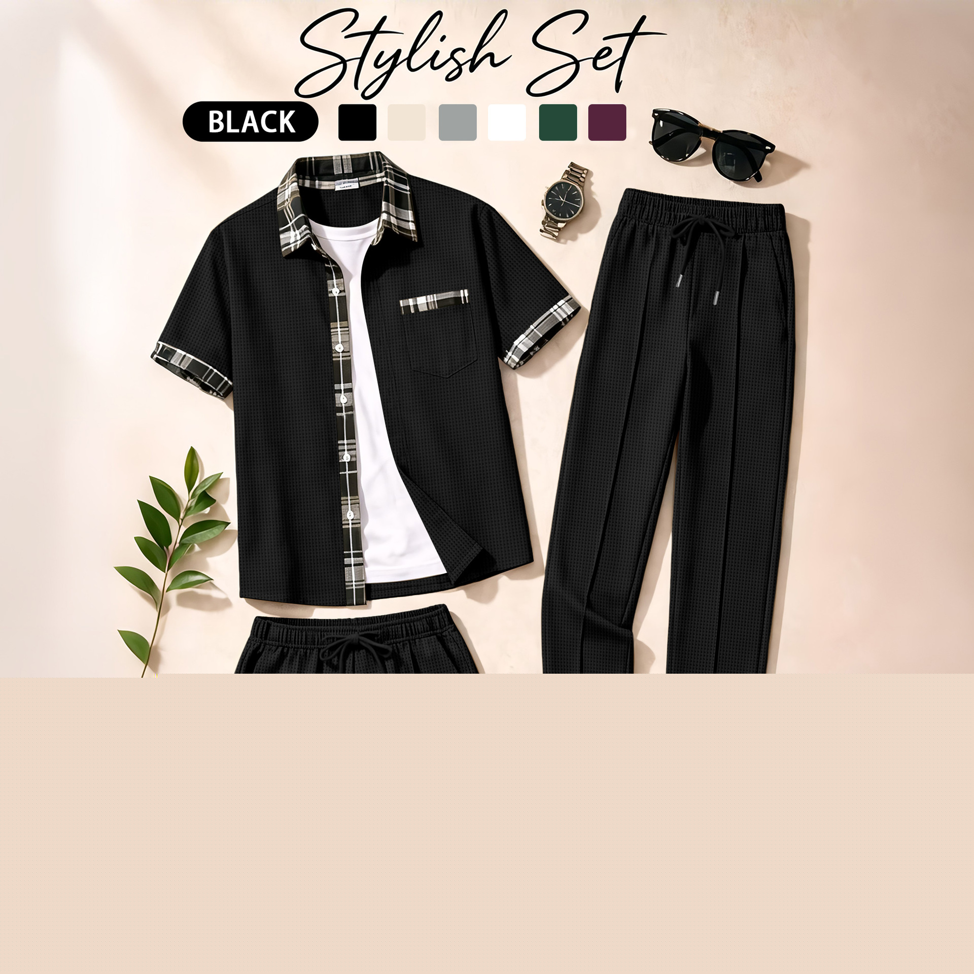 Men's 3 Piece Waffle Knit Trac - Summer Clothing Sets のレビューと価格