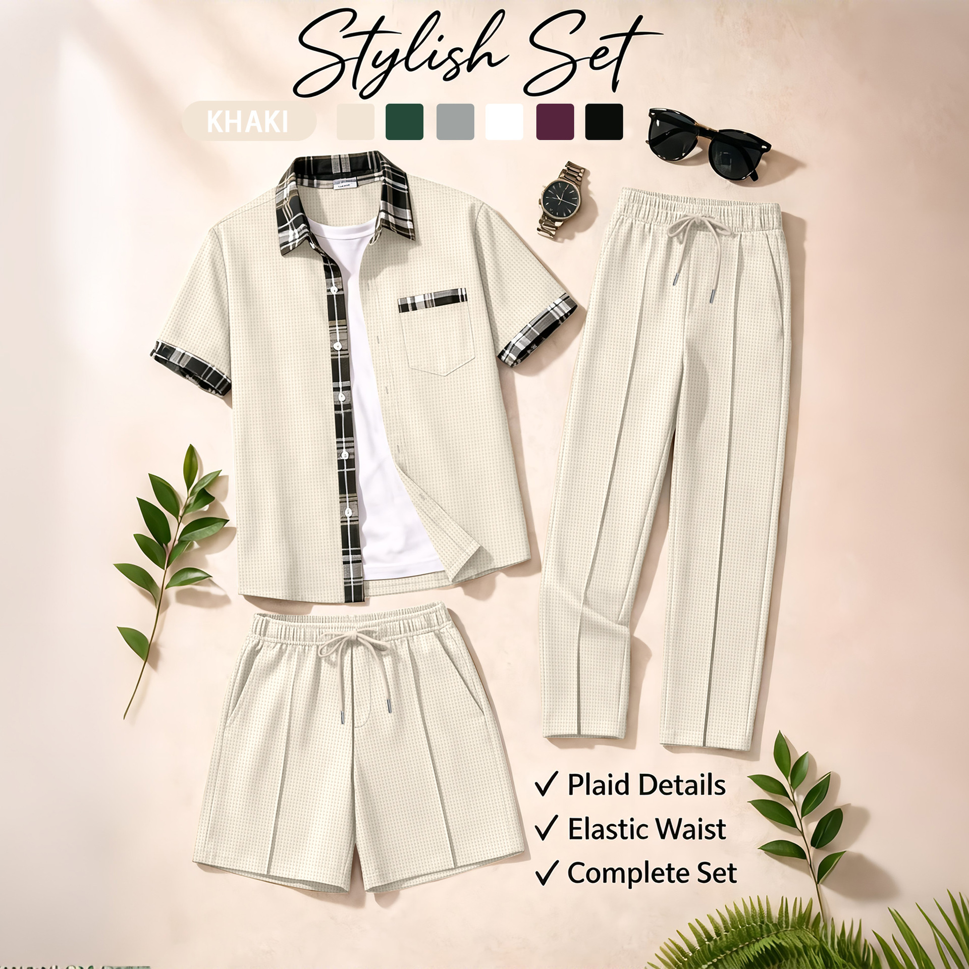 Men's 3 Piece Waffle Knit Trac - Summer Clothing Sets のレビューと価格