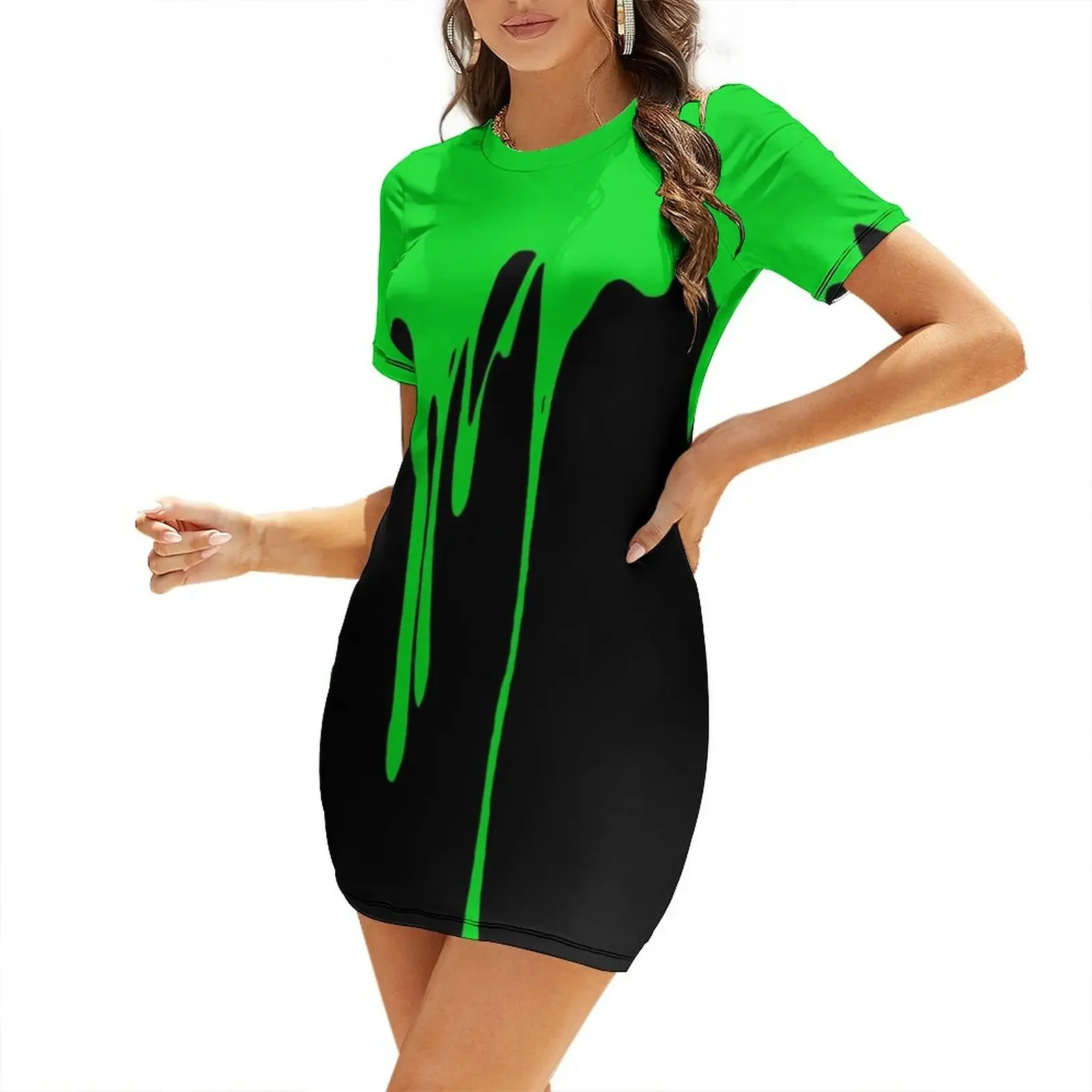 Green Dripping Paint Short-Sle - Summer Clothing Drip のレビューと価格