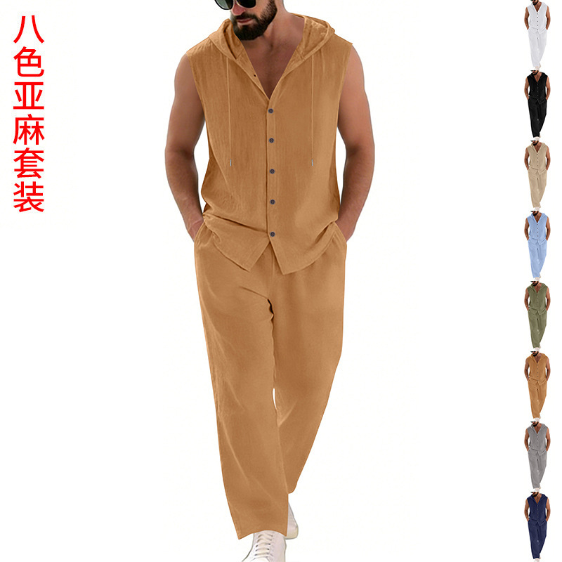 Men's Casual Linen Suit Hooded - Summer Clothing Sets のレビューと価格