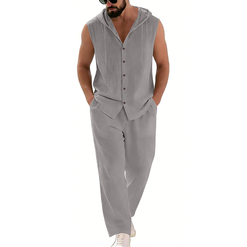 Men's Casual Linen Suit Hooded - Summer Clothing Sets のレビューと価格