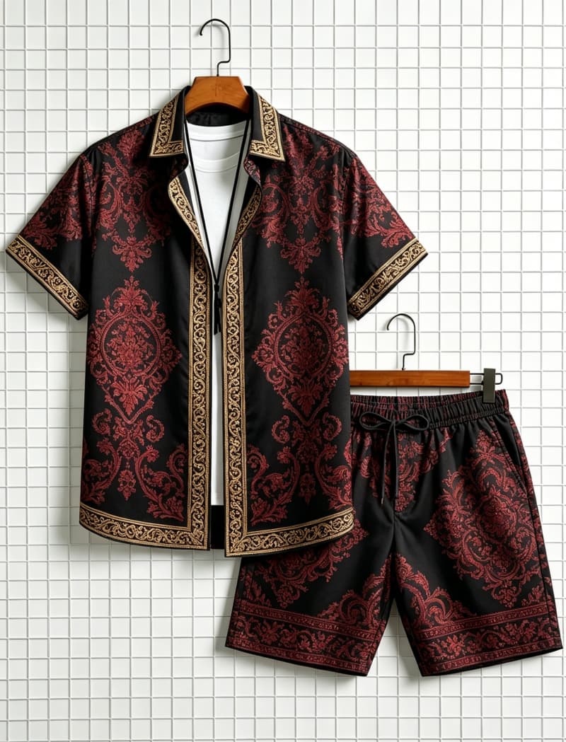 Men's ethnic border printed sh - Summer Clothing Trends のレビューと価格