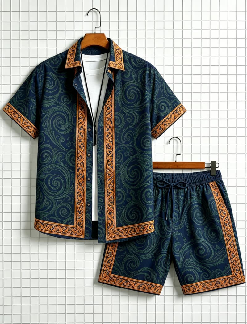 Men's ethnic border printed sh - Summer Clothing Trends のレビューと価格