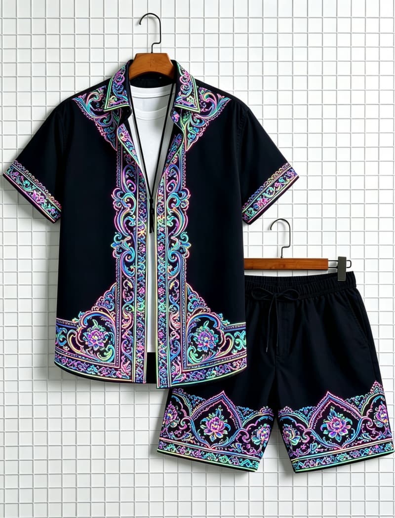 Men's ethnic border printed sh - Summer Clothing Trends のレビューと価格