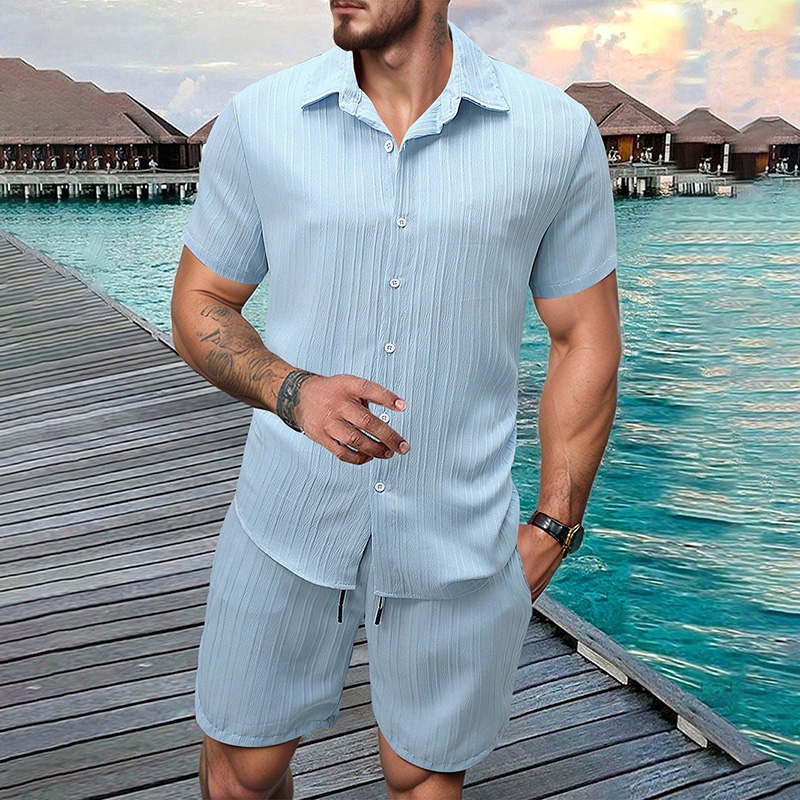 2026 New Men Vertical Wrinkle  - Summer Clothing Sets のレビューと価格