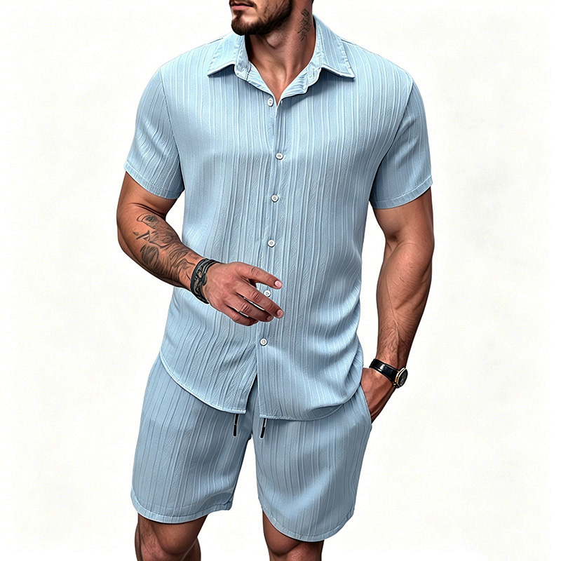 2026 New Men Vertical Wrinkle  - Summer Clothing Sets のレビューと価格