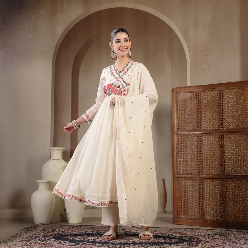 White Cotton Anarkali Kurti Se - Summer Clothing India のレビューと価格