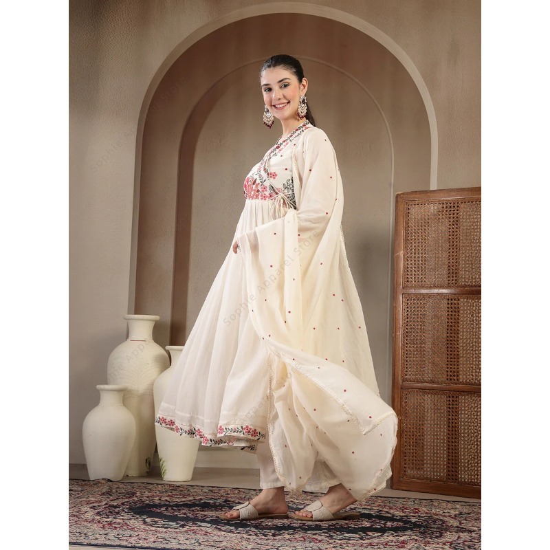 White Cotton Anarkali Kurti Se - Summer Clothing India のレビューと価格