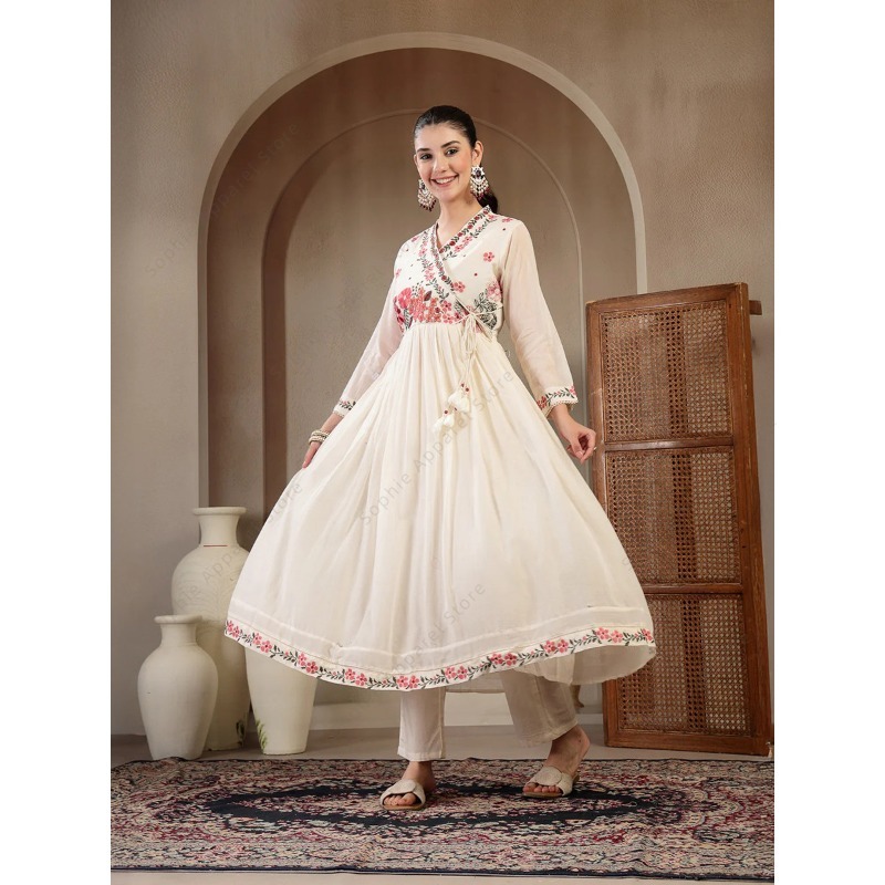 White Cotton Anarkali Kurti Se - Summer Clothing India のレビューと価格
