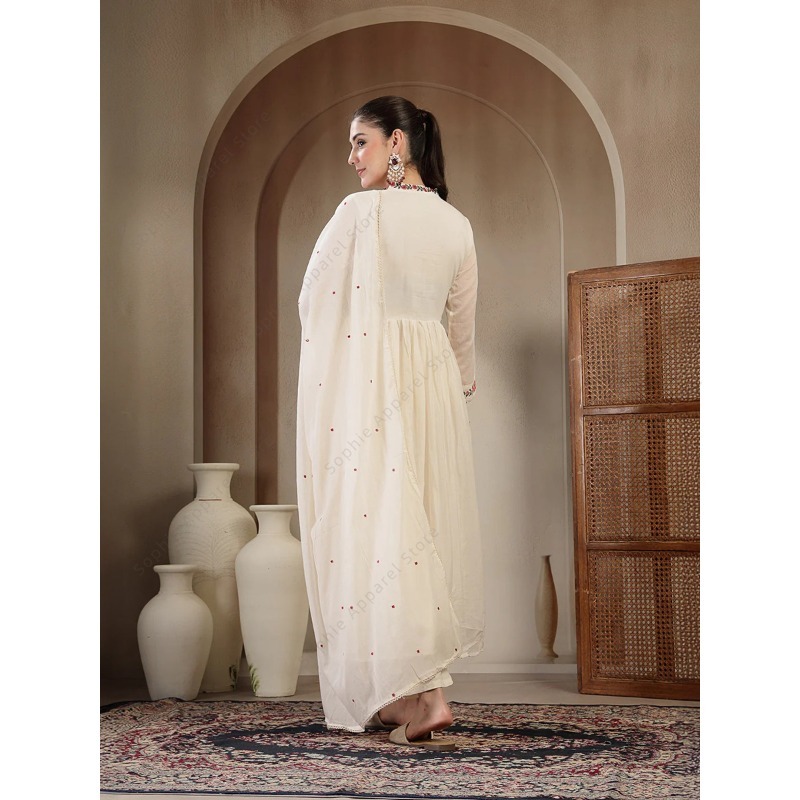 White Cotton Anarkali Kurti Se - Summer Clothing India のレビューと価格
