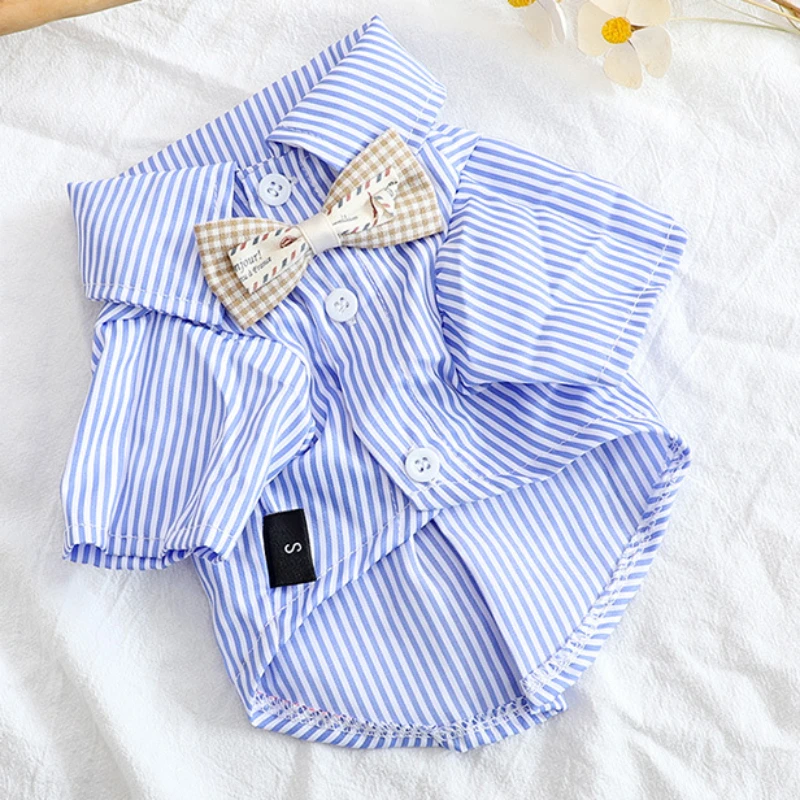 Dog Clothes Bowknot Striped Sh - Summer Dog Clothing のレビューと価格