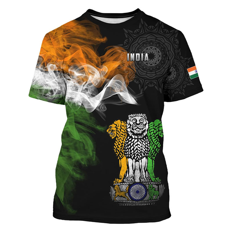 India Flag Print T-shirt Men's - Summer Clothing India のレビューと価格