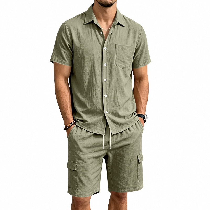 Men Summer American Linen Two  - Summer Clothing Sets のレビューと価格