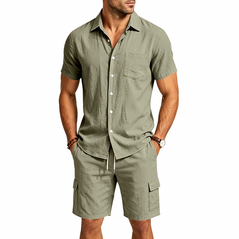 Men Summer American Linen Two  - Summer Clothing Sets のレビューと価格
