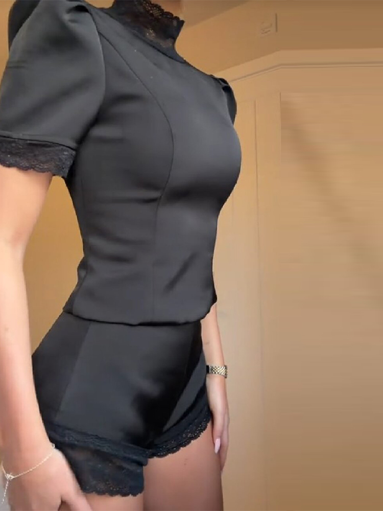New Satin Lace Edge Top Short  - Off Shoulder Blouse のレビューと価格