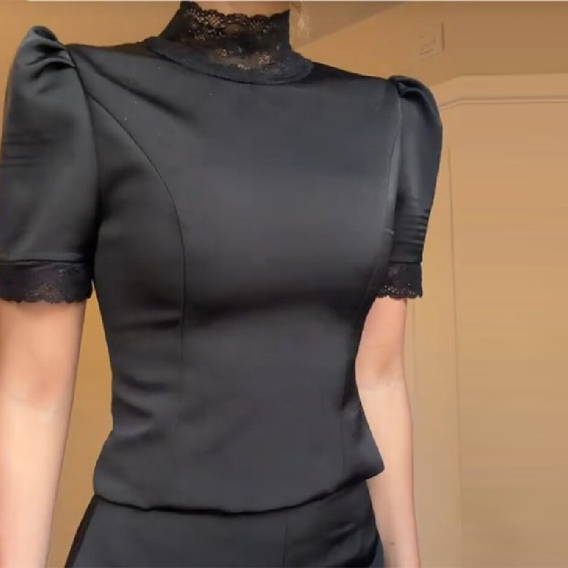 New Satin Lace Edge Top Short  - Off Shoulder Blouse のレビューと価格